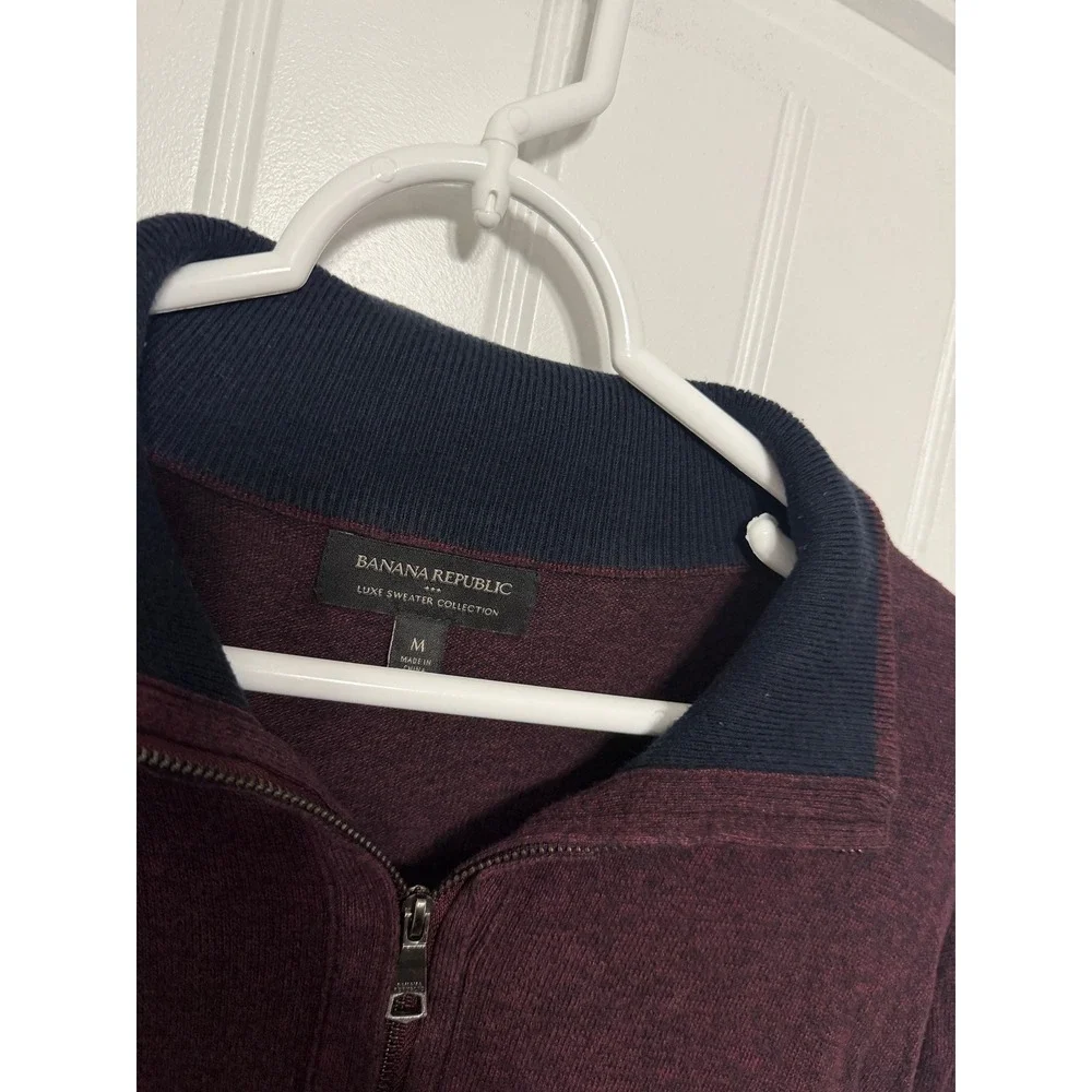 Banana Republic Sweater Men M Luxe Sweater Collection Quarter Zip Burgundy EUC